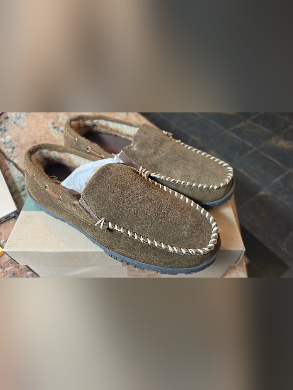Clarks Dawson Men’s Suede Slippers - Brown Moccasins (NIB, Size 12M)